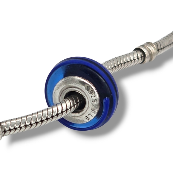 PANDORA Cobalt Blue Ribbon Swirl Murano Glass Bead Charm S925 Retired - Picture 4 of 16